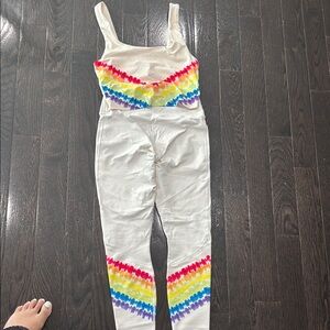 Fabletics White and Red Bodysuit with Textured Details